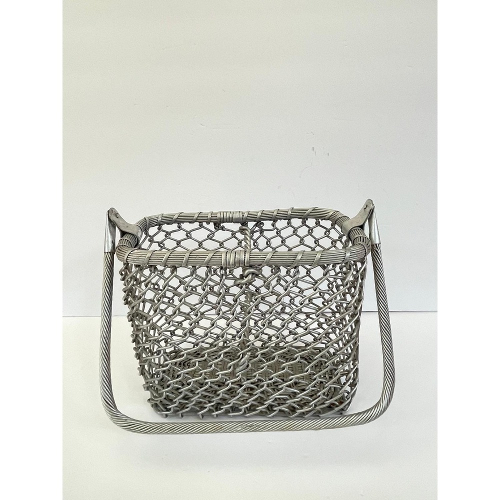 Vintage Industrial Wire Mesh Basket Galvanized Steel Chain Link Utility Caddy